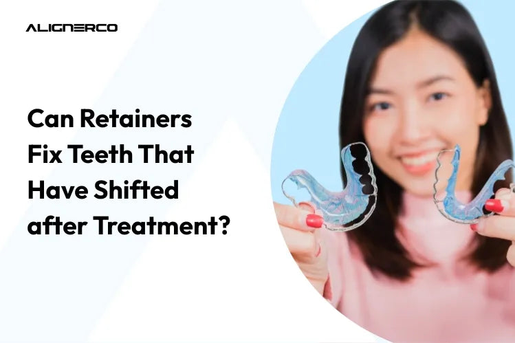 Una donna che tiene in mano gli apparecchi Hawley.